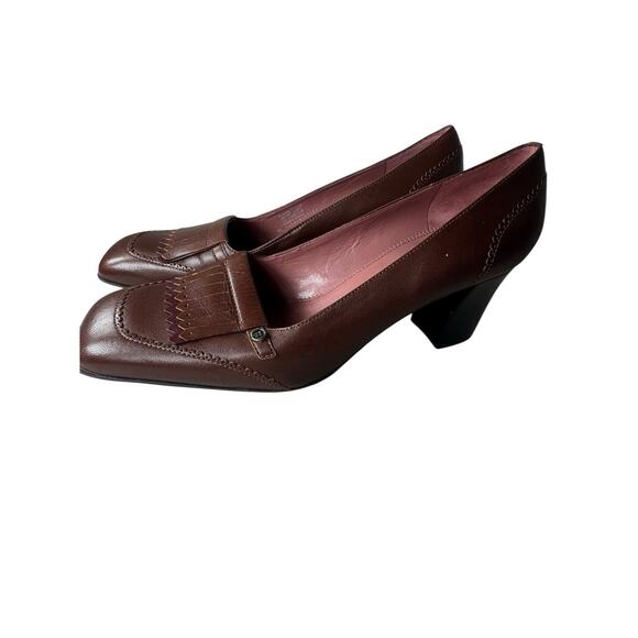 Vintage 1990s Etianne Aigner 7M eysabel brown leather 2.5" chunky heel pumps - Picture 8 of 12